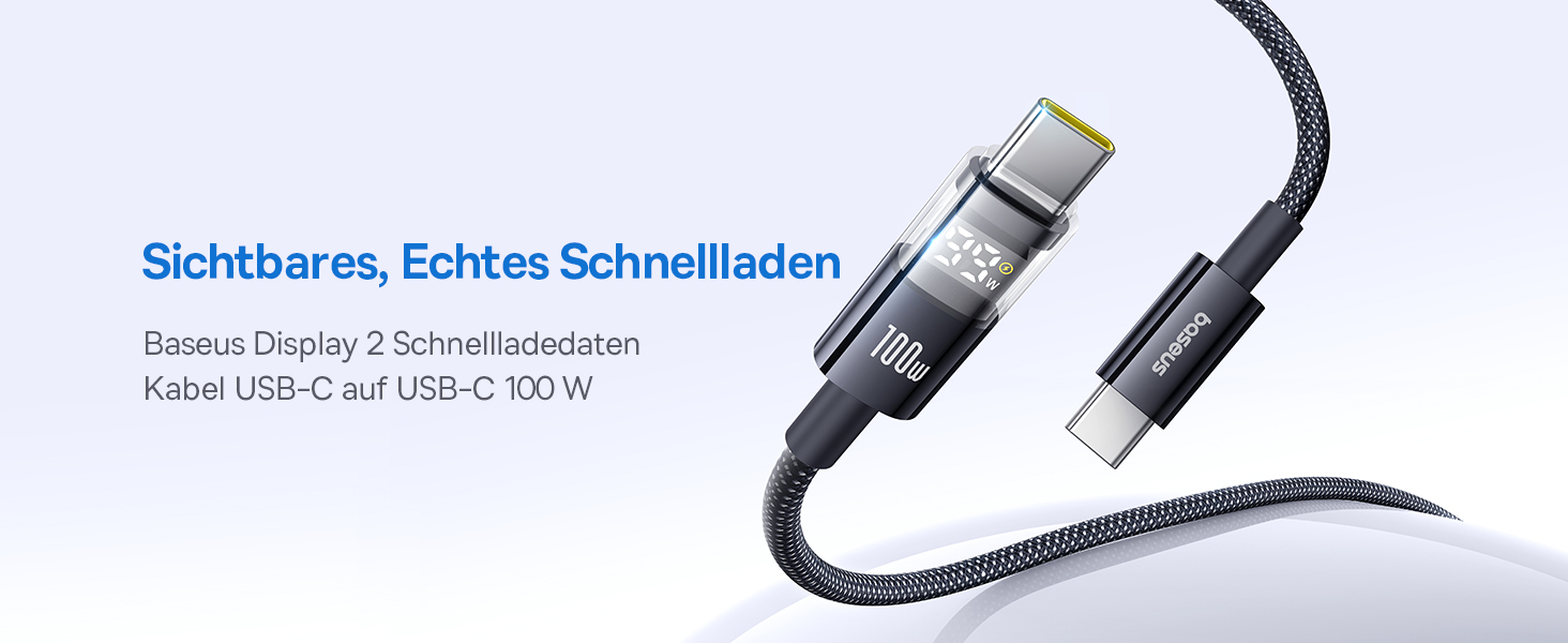 Кабель Baseus 100W USB-C - USB-C 2м з LED-дисплеєм, підтримка PD, QC 4.0 для iPhone, Samsung, MacBook, iPad Pro