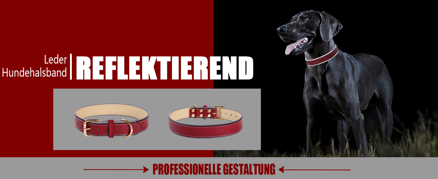 Відбиваючий поводок для собак, регульований, м'який, для малих, середніх та великих собак (довжина 46-56 см), червоний, S