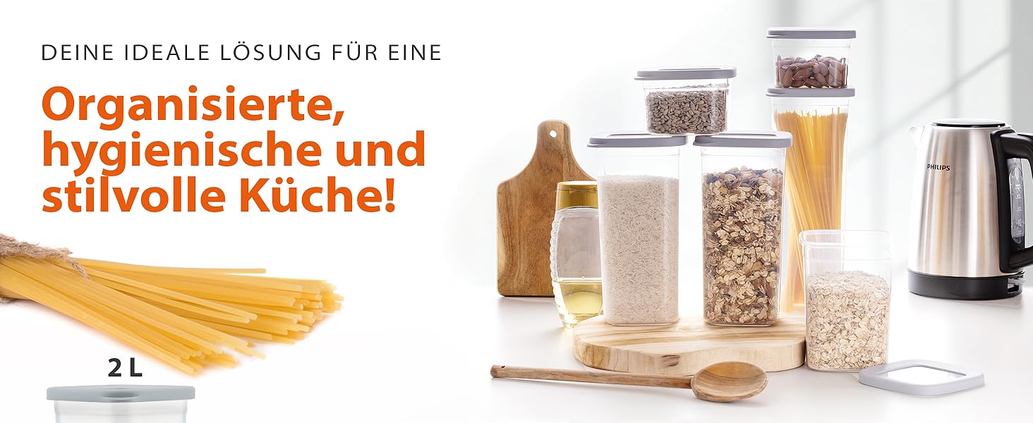 Набір контейнерів для зберігання продуктів [12 шт] Антрацит - Складні, економія місця для кухні, герметичні склянки для борошна, контейнери для їжі, Vorratsbehälter, коробочки для зберігання (Білий / Світло-сірий 6x 1000мл)