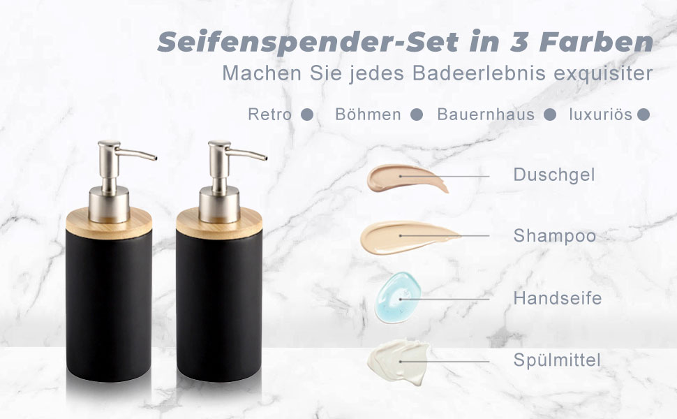 Дозатор для мила з кераміки, 500 мл, з металевим насосом, 2 шт. (білий/чорний)