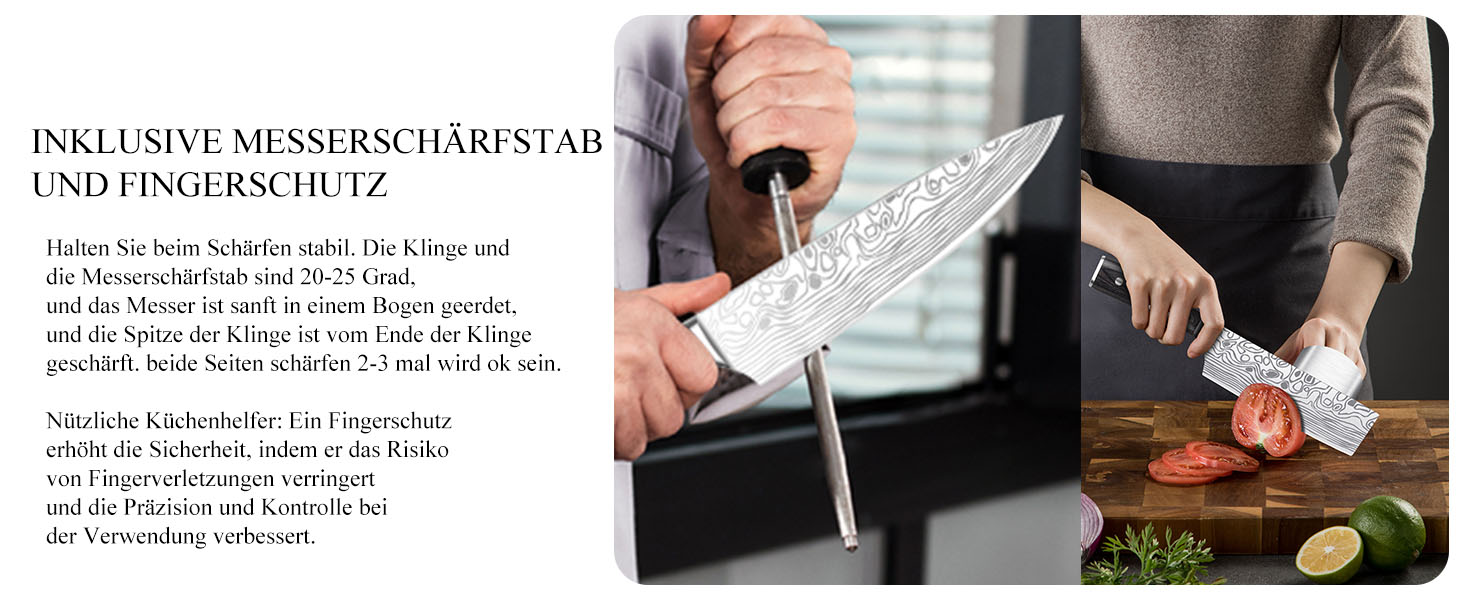 Набір кухонних ножів MOSFiATA 5 предметів з високоякісної вуглецевої нержавіючої сталі: Ніж Накірі 18 см, Універсальний ніж 13 см, Ніж для хліба, Точилка для ножів та Подарункова коробка