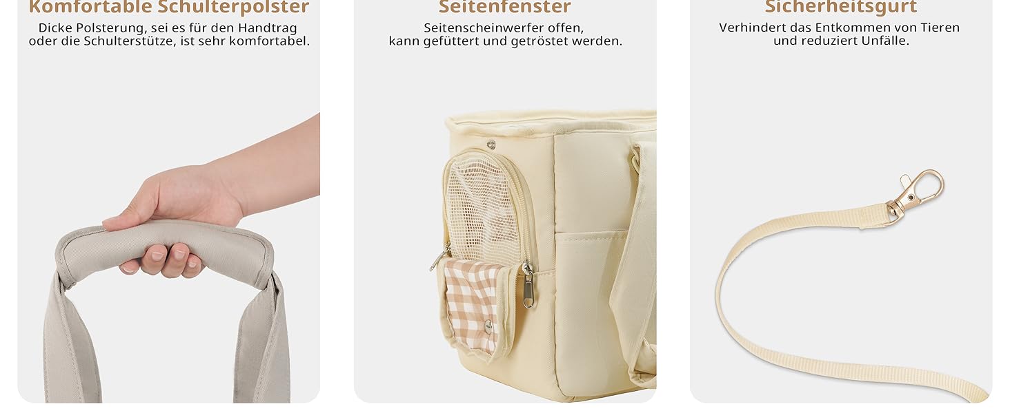 Транспортна сумка для собак, котів та кроликів – складана переноска з безпечним закриттям, сіткою для вентиляції та бічними кишенями – практичний аксесуар для подорожей (Бежевий/Сірий, різні розміри)