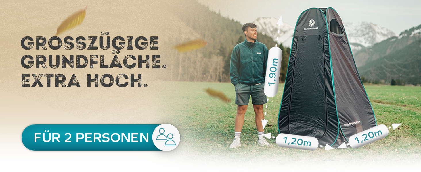 Намет для душу NaturBummler Pop-Up з захистом приватності, водонепроникний, з 5 кишенями та підлогою (1,9 м висота) – мобільний туалетний намет, переодягальня, захист від вітру для кемпінгу, пляжу, відпочинку на природі