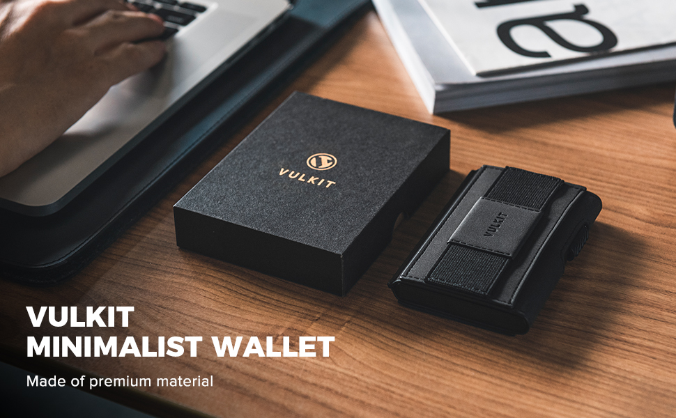 Гаманець VULKIT Leder Slim з вікном для документів та затискачем для грошей, автоматичний висувний картхолдер з алюмінію, RFID/NFC захист, коньячний колір