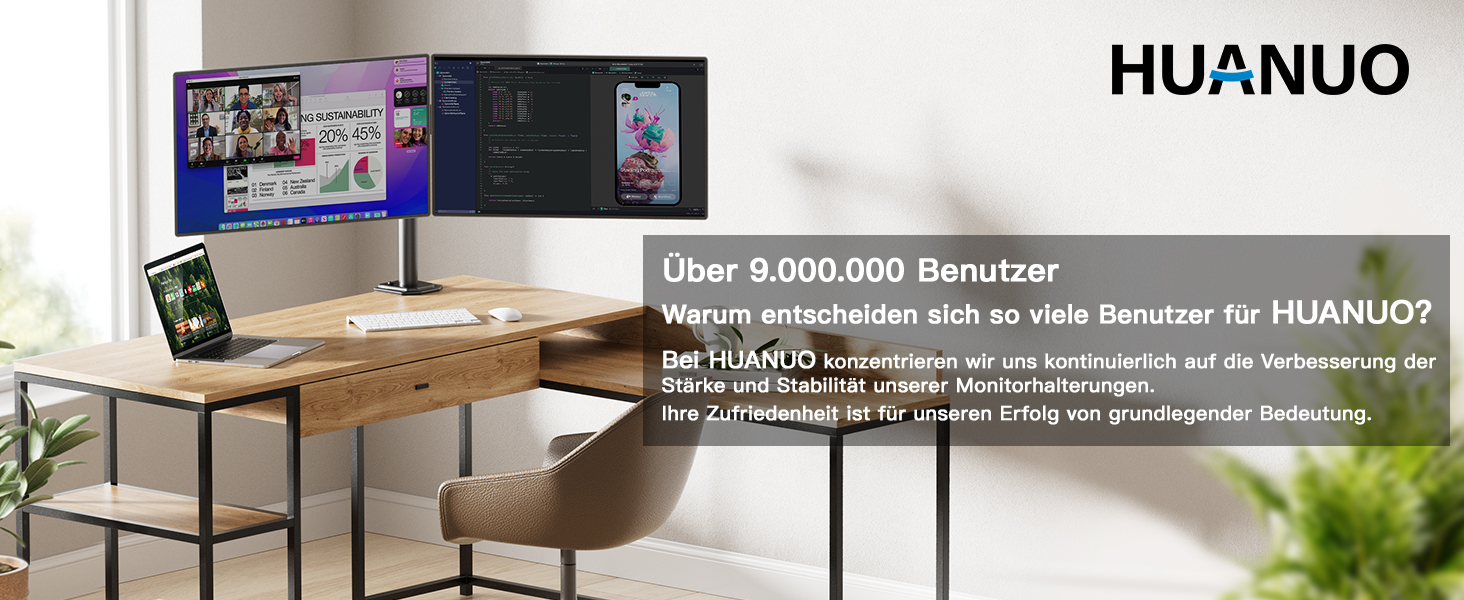 Кріплення для монітора HUANUO для 2 моніторів, 13-30 дюймів, геймерське, регулювання висоти, нахил, поворот, 10 кг/arm, VESA 75/100