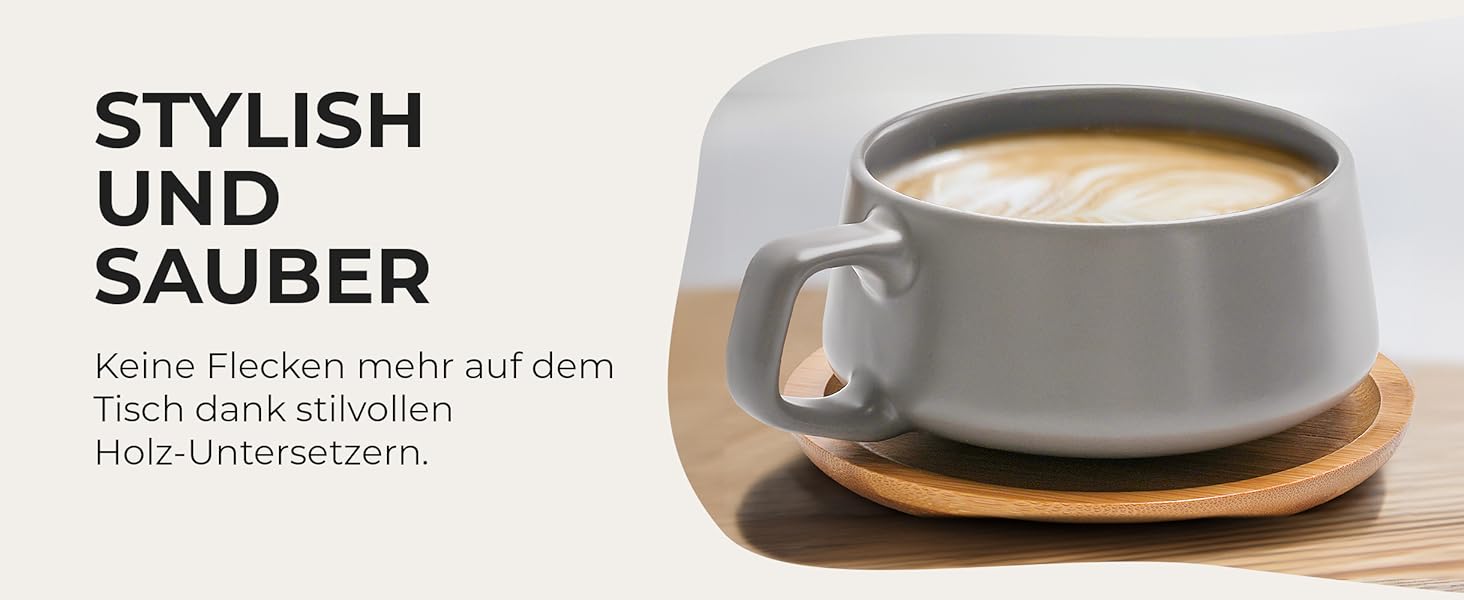 MIAMI - 4 x 320 ml Coffee Cups/Cappuccino Cups with Saucers/Elegant/Modern/Coffee Cups made of Stoneware - Luxe Collection 4-Piece Set (Classic Pastel)