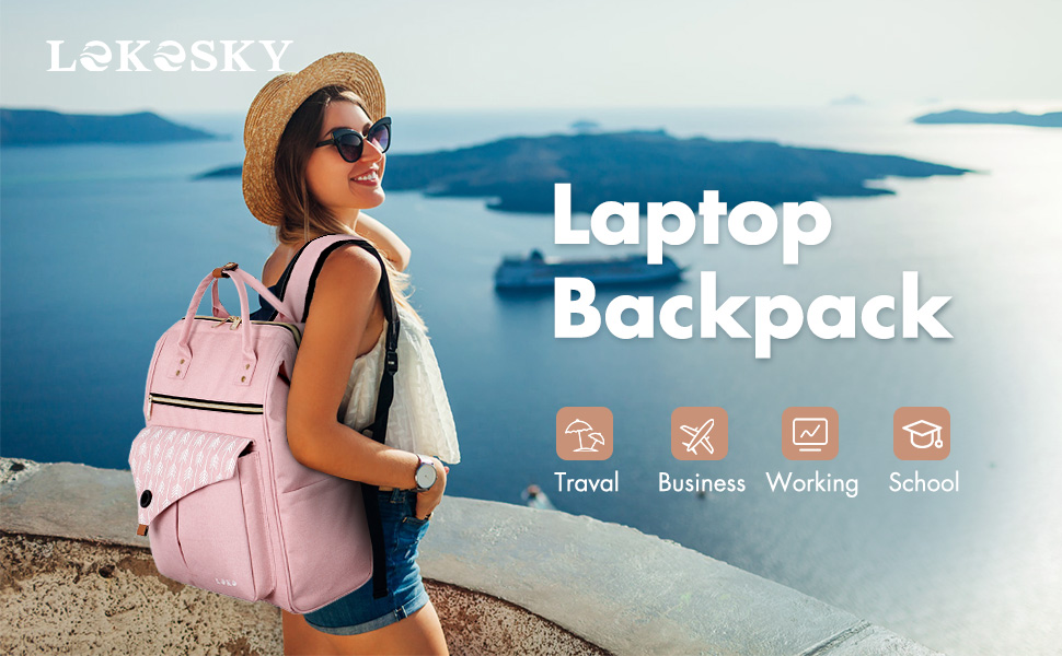 Рюкзак Lekesky для жінок: шкільний, з відділенням для ноутбука 15.6 дюймів, антикрадійний, рожевий
