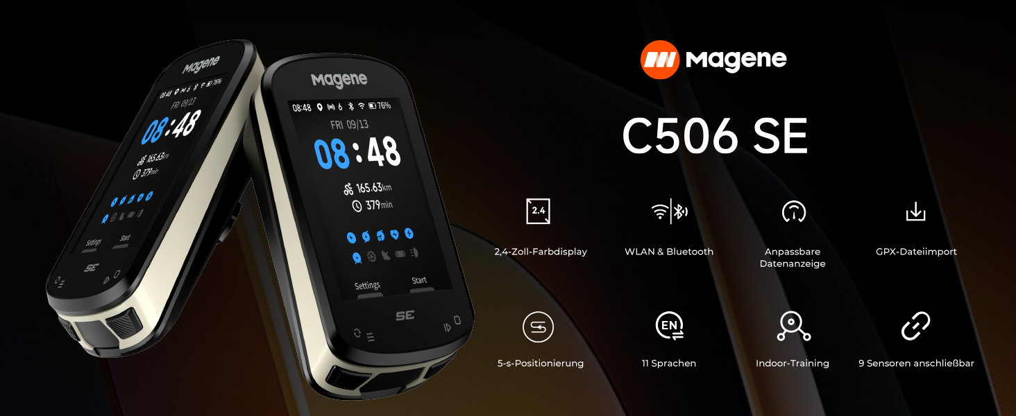 Велокомп'ютер Magene C506SE GPS з кольоровим дисплеєм 2,4'', водонепроникний, WiFi та Bluetooth, навігація, налаштовувані дані, 11 мов