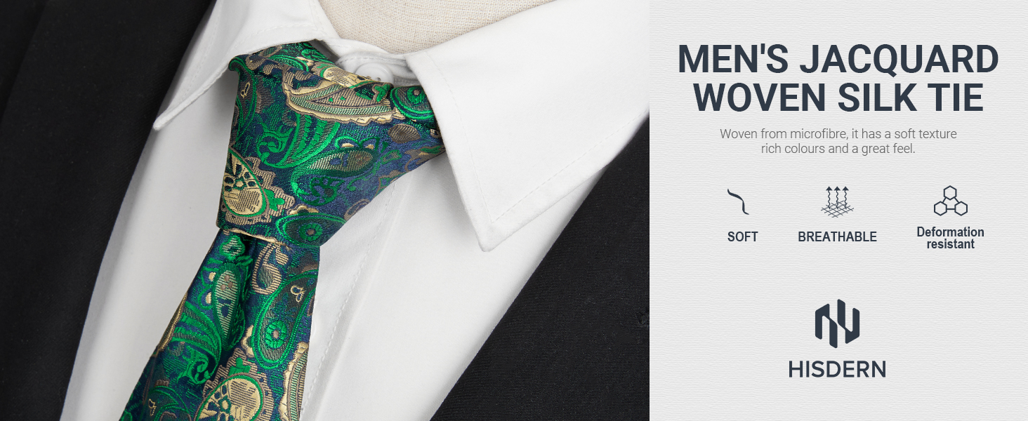 HISDERN Комплект краватки та нагрудного хустинки з квітковим візерунком паваролочка, зелений