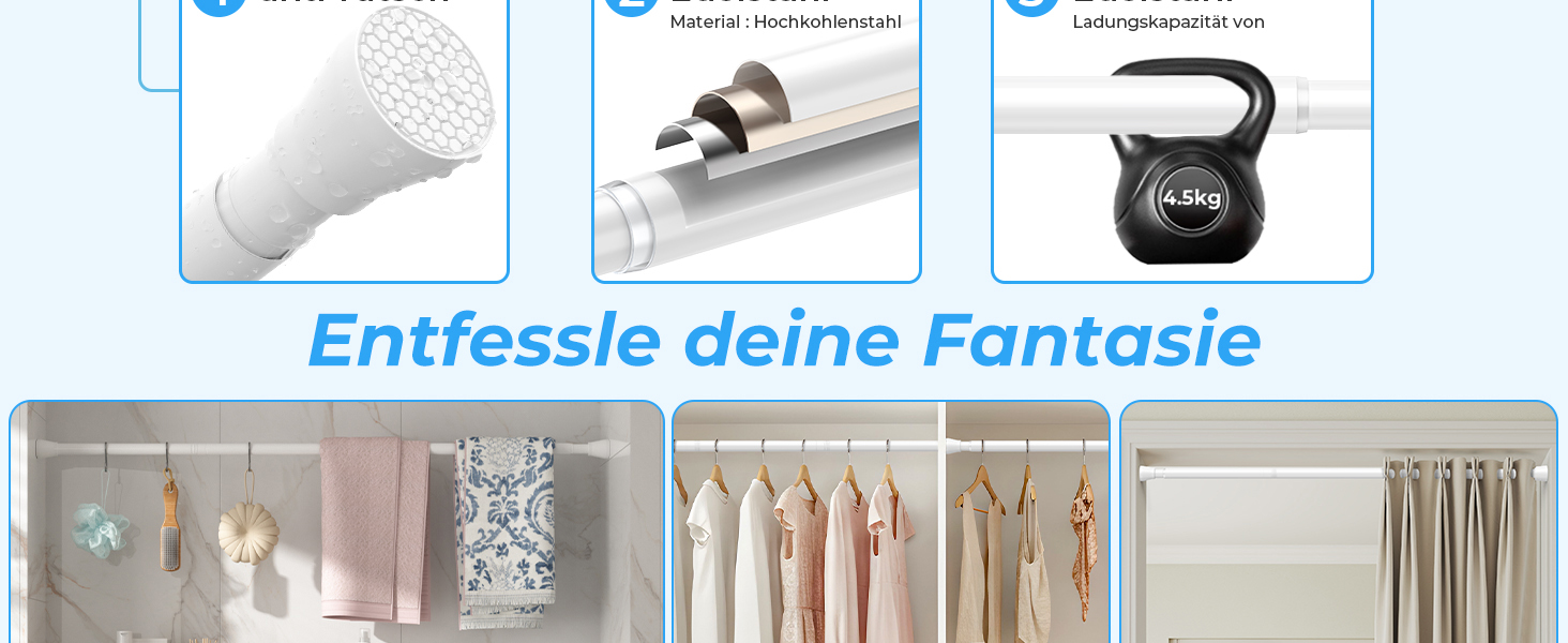 Штанга для штор без свердління 113-196 см, телескопічна, для ванної, вікна, кухні, шафи, біла (1 шт.)