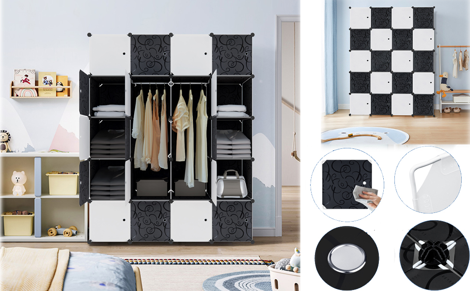 HENGMEI DIY Closet Wardrobe Storage Rack Shelf System 12-Cube Organization System Shoe Rack Closet with Door (Black) (20 Boxes)
