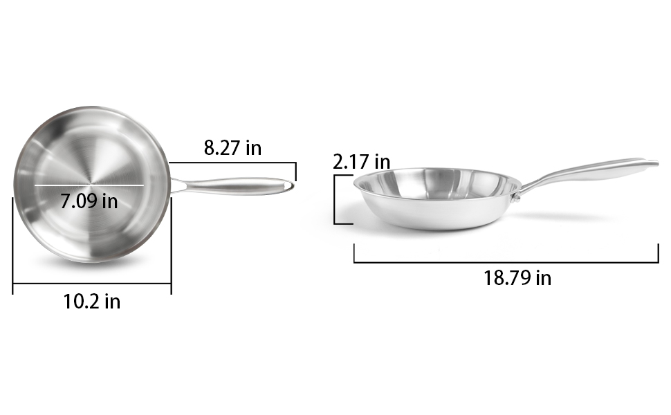 Пательня нержавіюча сталь 24 см, індукція, довговічна, з ручками з нержавіючої сталі, легке очищення, для всіх плит