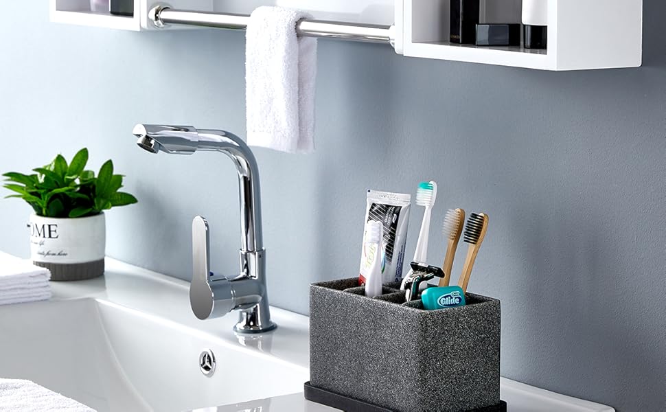 Органайзер для ванної кімнати ZCCZ: великий тримач для зубних щіток та чаша для косметики з гранітною текстурою