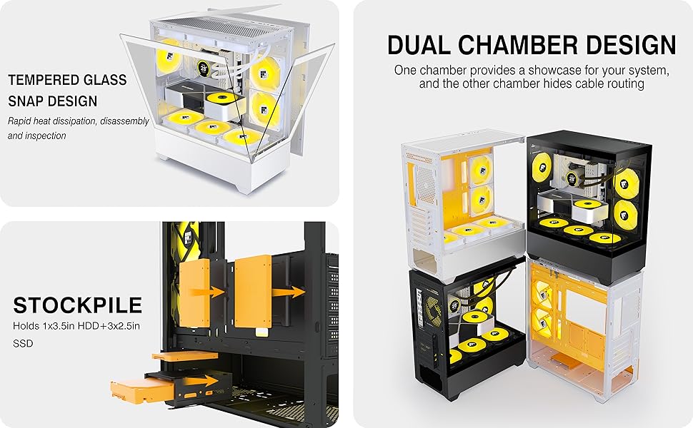 Корпус для ПК FOIFKIN F1: Ігровий Mid-Tower з 6 PWM ARGB-вентиляторами, ATX, Панорамне скло 270°, Type-C (Чорний)