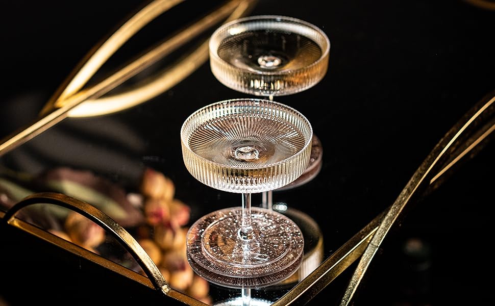 GLASSIQUE CADEAU Набір келихів Vintage Art Deco (4 шт., 200 мл) | Келихи для коктейлів, шампанського, еспресо мартіні, дайкірі | Скляні чаші з кристалу для Speakeasy