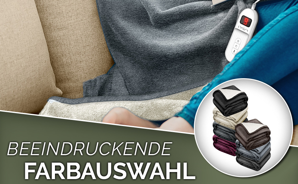 Електрична гріюча ковдра Sinnlein® з автовимкненням 160 x 120 см | 9 температурних режимів | Ковдра для ліжка, дивану | Електрична ковдра з таймером та цифровим дисплеєм (160x120 см, антрацит)