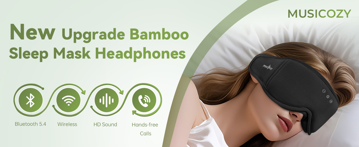 Маска для сну Musicozy з навушниками | 3D маска для сну з Bluetooth 5.4, Bio-Bambus Baumwolle, для подорожей, з навушниками, для чоловіків та жінок