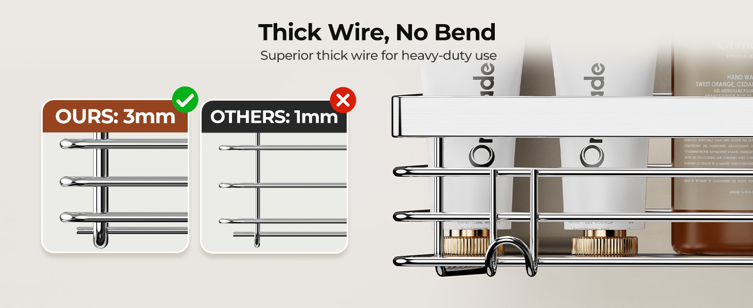 Полка для душу Orimade без свердління з 5 гачками, 2 шт. з нержавіючої сталі, срібло