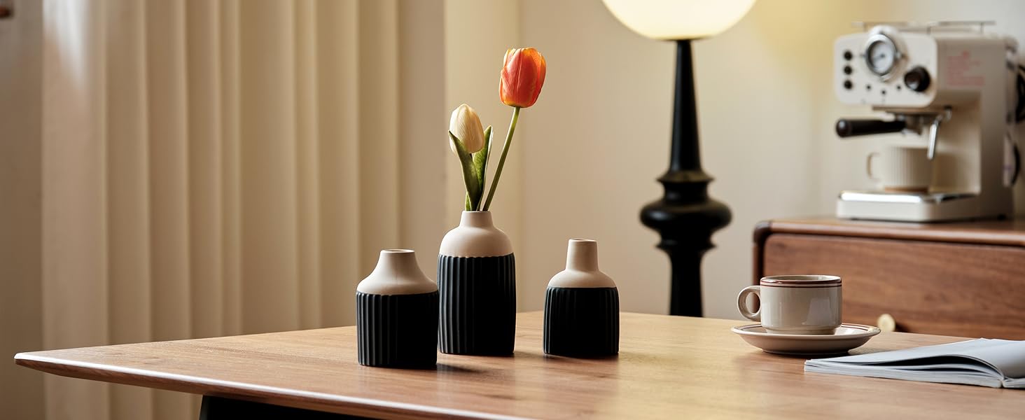 White Ceramic Donut Vase Set for Pampas & Dried Flowers - Modern Boho Home Decor