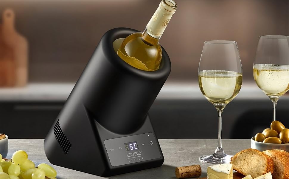 CASO VinoCase Black Single Bottle Wine Cooler - Quiet Operation, 5-18°C Temp