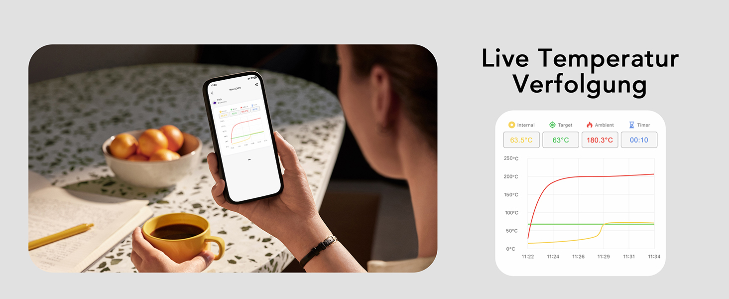 Бездротовий термометр для м'яса з Wi-Fi, LCD-базою та Bluetooth, ±0,5°C, BF-70