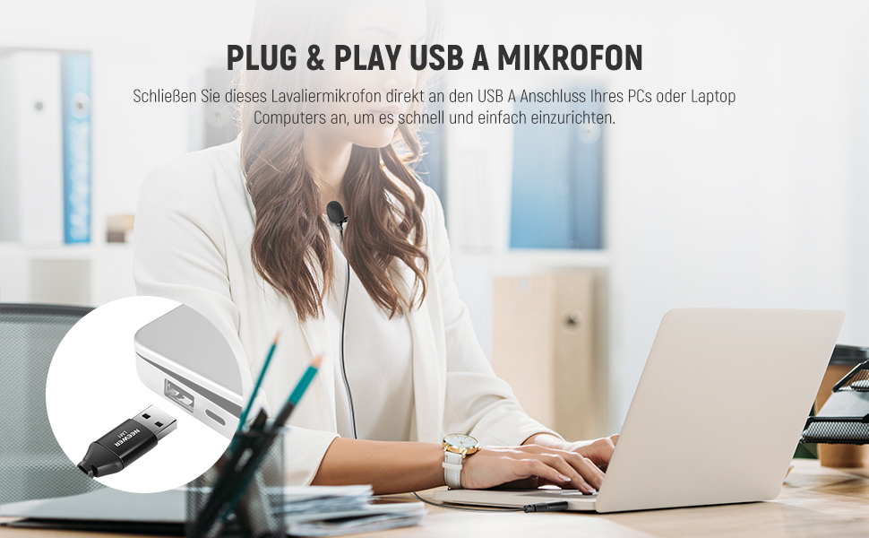 NEEWER Міні-мікрофон-лавал'єр з USB-підключенням для Mac, Windows, PC, YouTube, Skype, Podcast, Gaming, Vlog, Video Konferенції (1 шт.)