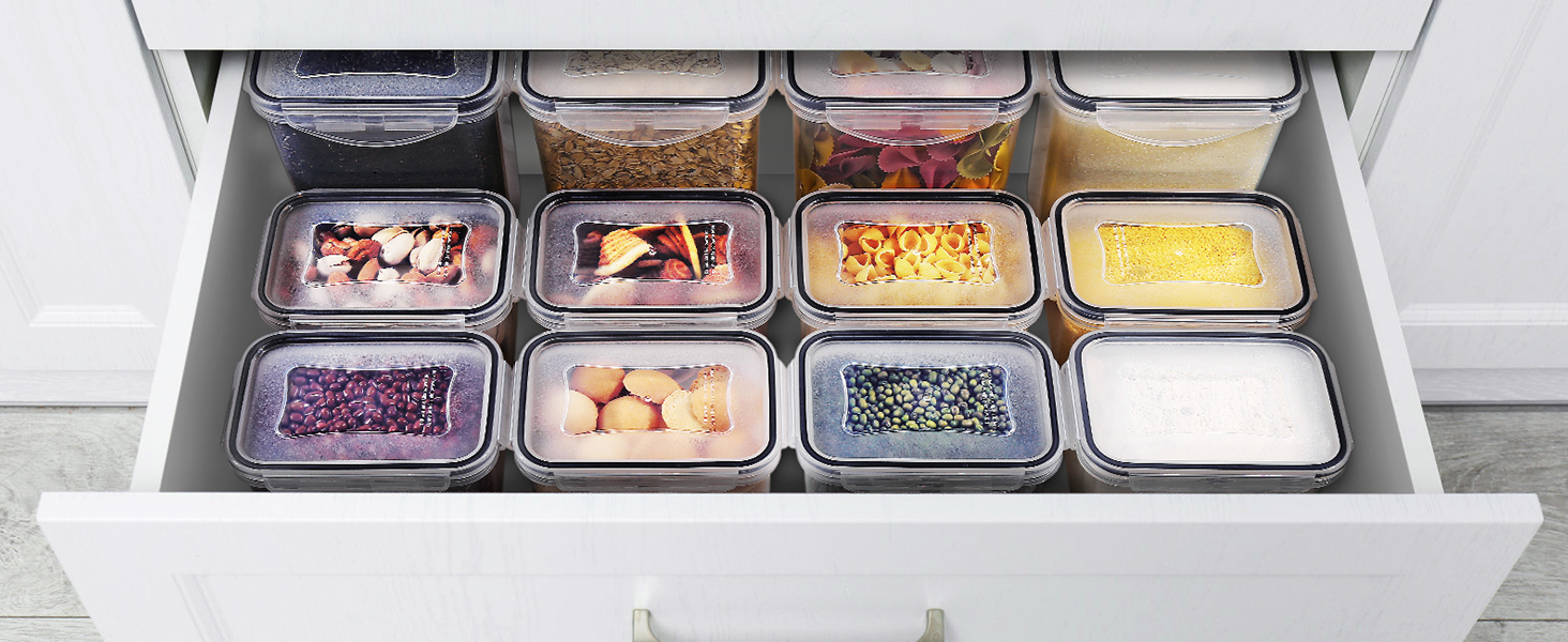 Контейнери для зберігання YASHE 24 шт. з кришкою, герметичні, BPA-free, для сухих продуктів, мюслі, борошна та цукру