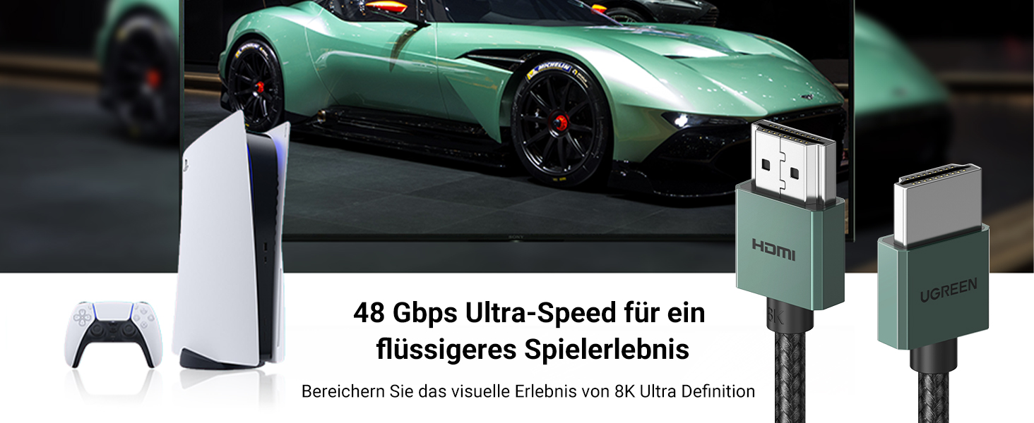 Кабель HDMI UGREEN 8K Flexibles, 2.0 м, 48Gbps, High Speed, сумісний з PS5, PS4, Xbox Series X/S, HDTV, проектор