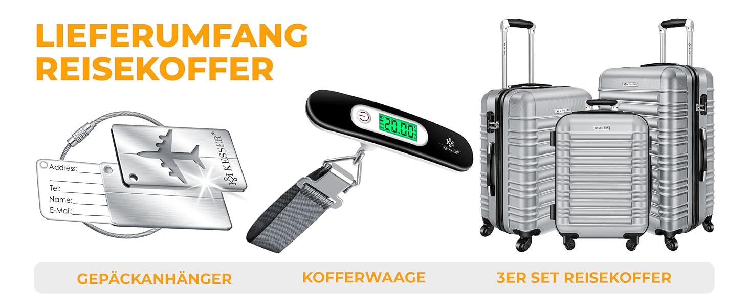 Набір валіз KESSER® 3шт з ABS-пластику: велика, середня, маленька з телескопічною ручкою, ваговою системою та замком