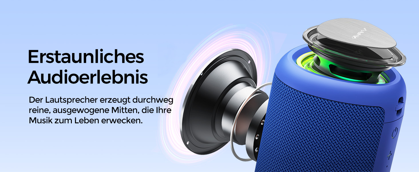 Портативна Bluetooth колонка AY з підсвіткою, водонепроникна IPX5, AUX/TF-карта, 24 год роботи, синя
