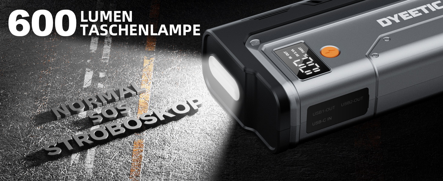 Powerbank Starthilfe 7000A: портативний пусковий пристрій для авто 12V (бензин, дизель до 12.0L), з LED ліхтариком та USB зарядкою, сріблястий