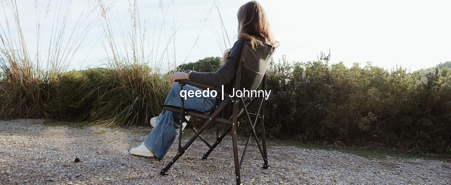 Кемпінговий стілець Qeedo Johnny XL, сірий, до 150 кг, зі стабільною конструкцією та підстаканником