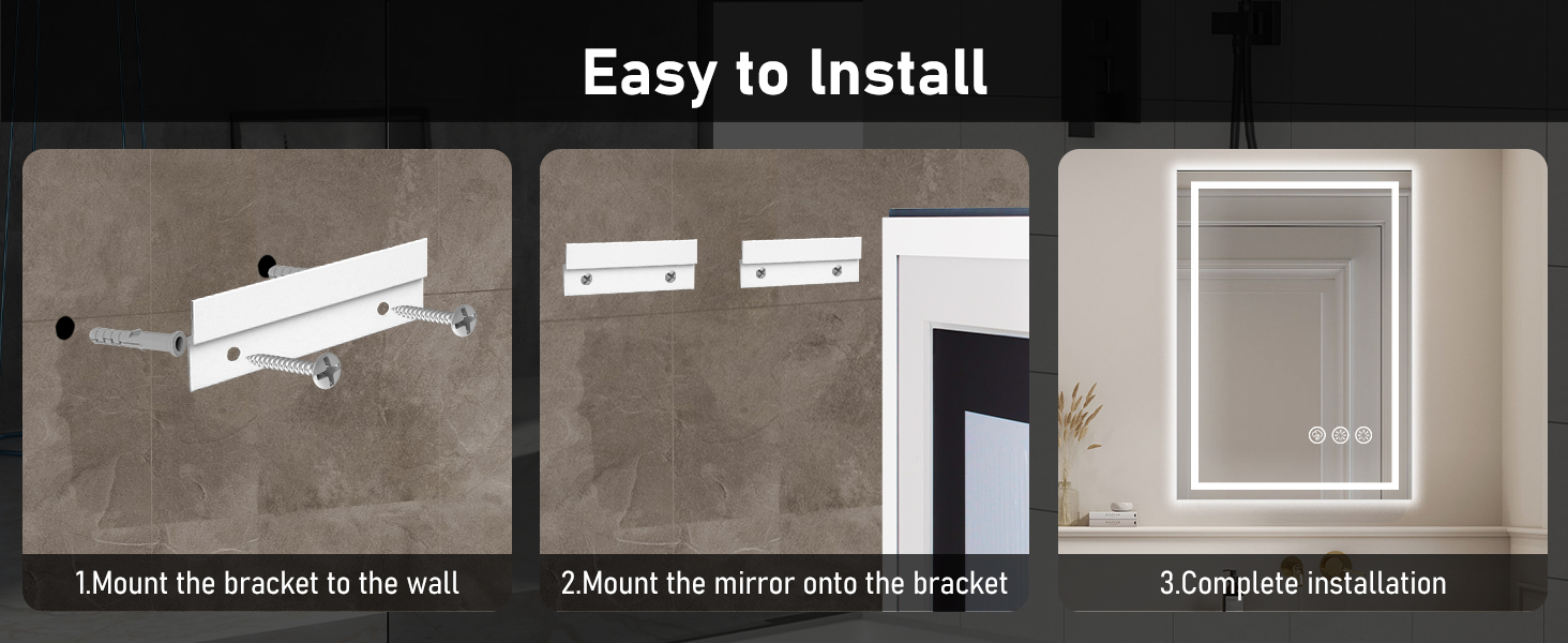 Дзеркало для ванної кімнати 50x70 см з LED-підсвічуванням, антизапарювання, диммування, 3 кольори світла