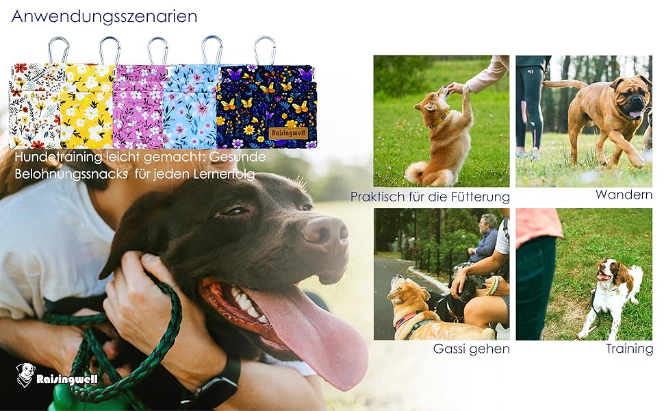 Сумка для корму для собак Leckerlibeutel – міцна бавовняна сумка для прогулянок з карабіном та самозакривною застібкою, ідеальна для подорожей та активного відпочинку (Begie Blume)