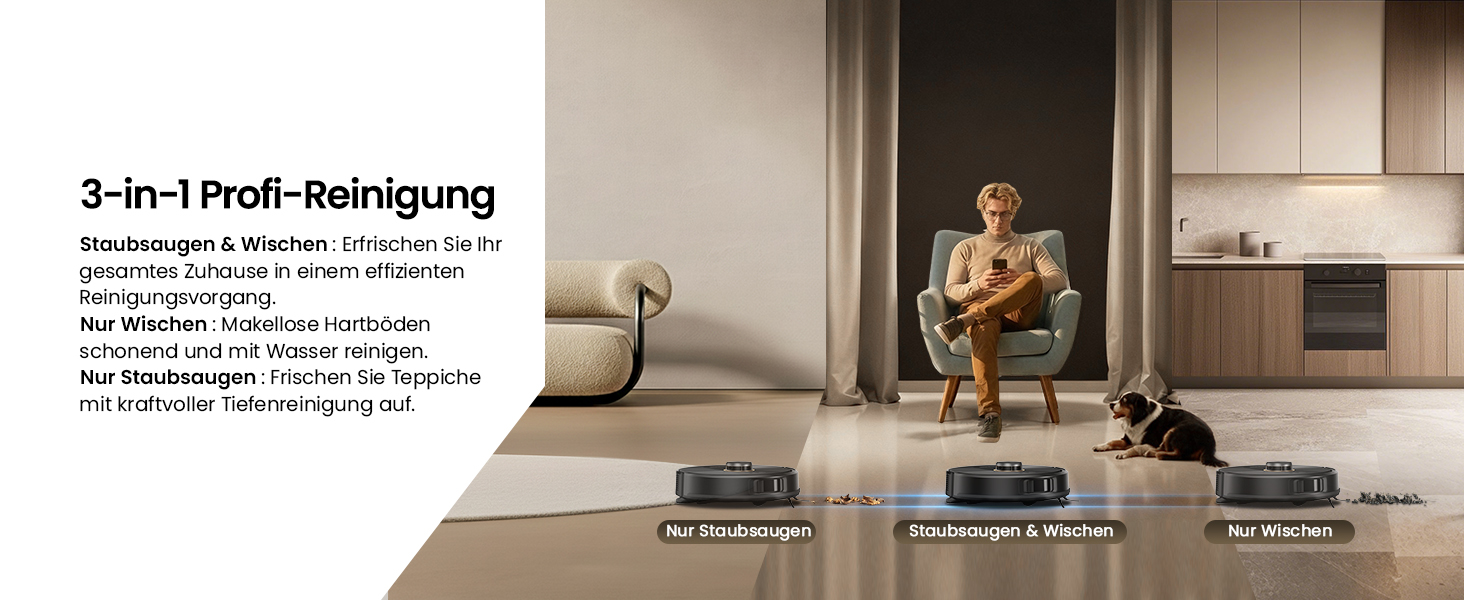 Робот-пилосос Proscenic Q20Plus з функцією миття, 10000Pa, 200хв, бездротовий, з автоматичним випорожненням, 3-в-1 для шерсті тварин, килимів та твердих поверхонь, чорний