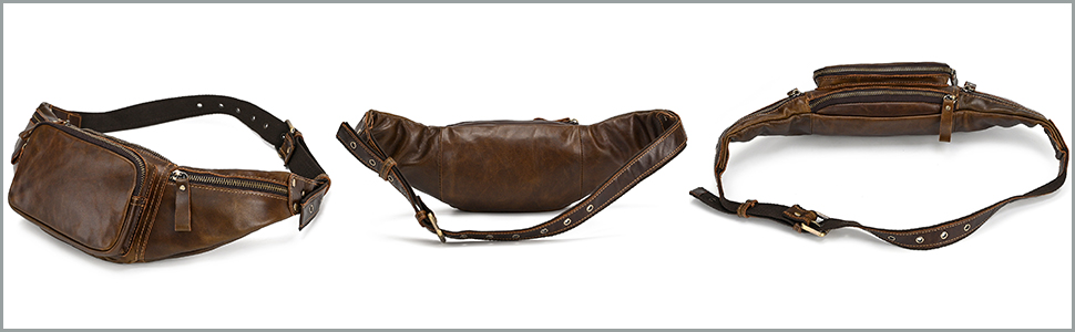 Чоловіча поясна сумка з натуральної шкіри Luufan, колір кавовий