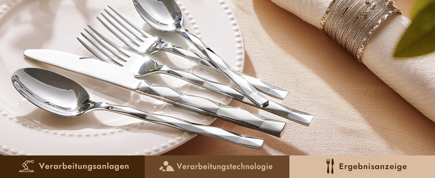 Набір столових приборів HIKAA на 6 осіб (30 предметів), нержавіюча сталь 18/10, полірування з діамантовим візерунком - для дому, весілля, святкування