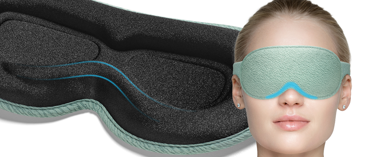 3D маска для сну Trilancer, блокує 99.99% світла, ультрам'яка, для комфортного сну, медитації та подорожей (зелена)