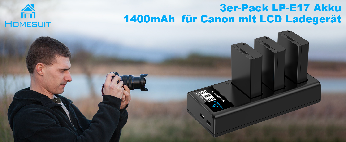 Акумулятор LP-E10 1600mAh Homesuit + LED зарядний пристрій для Canon EOS 1100D, 1200D, 1300D, 2000D, Rebel T3, T5, T6, T7, Kiss X50, Kiss X70 (2 шт. акумулятори + 1 зарядний пристрій)