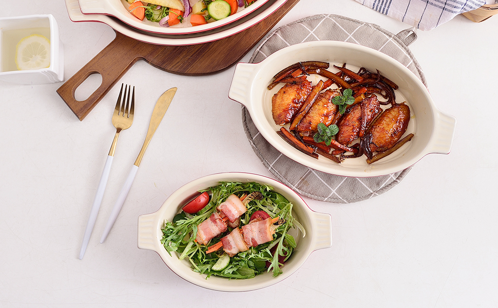 MALACASA Набір форм для запікання Bake.Bake, 4 шт. з кераміки, стійкої до подряпин (червоний)