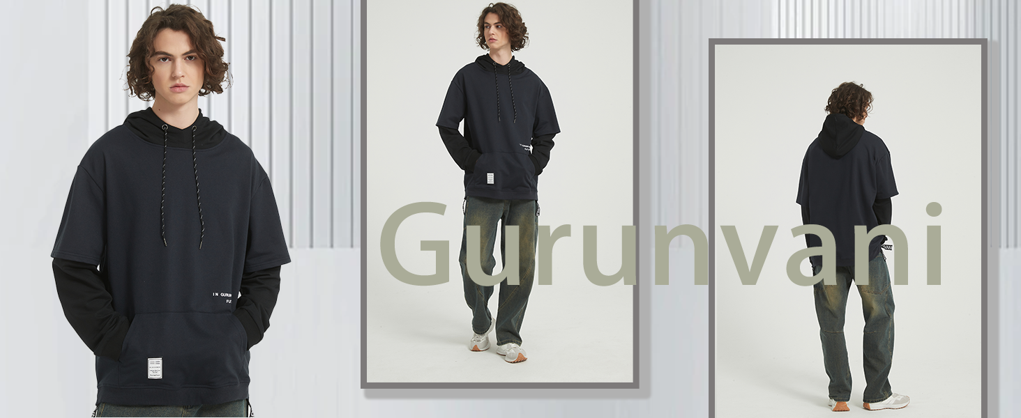 Худі чоловіче Gurunvani Kontrastfarbe Patchwork, білий (XXL, темно-синій)