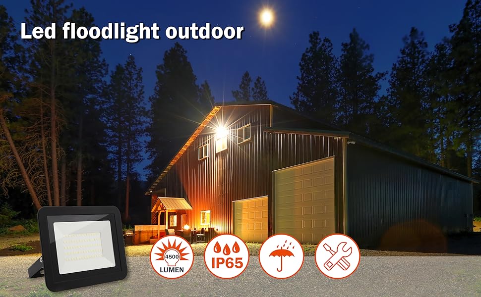 LED прожектор da LIGHT 50 Вт для вулиці та приміщень, 6000K холодне біле світло, 4500 лм, IP65, надяскравий, для саду, гаража, спортивного майданчика, 230В (4 шт.)