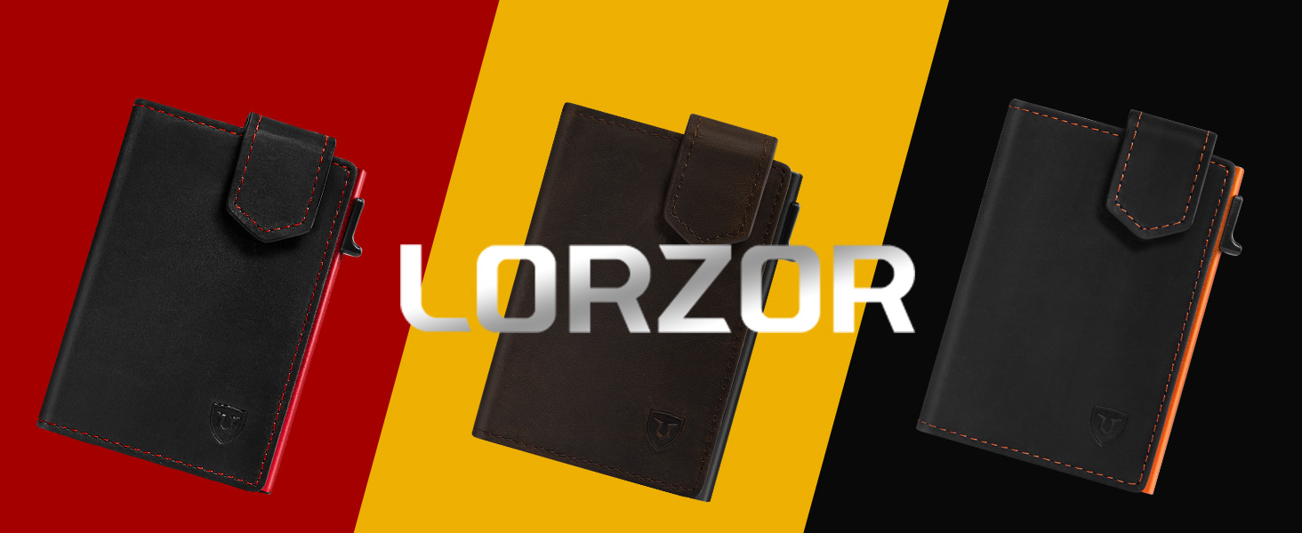 Чоловіче картхолдер LORZOR з магнітною застібкою, slim-гаманець з відділенням для монет, RFID захистом, вміщує 10 карт, smart-гаманець, червоний