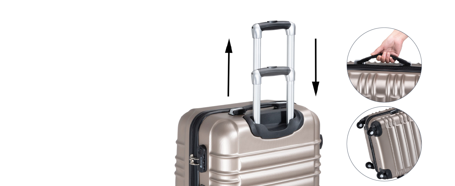 Набір валіз Juskys Hartschale 4 шт. з кодовим замком, тихі колеса 360°, телескопічна ручка, легкі - валізи в кольорі шампань