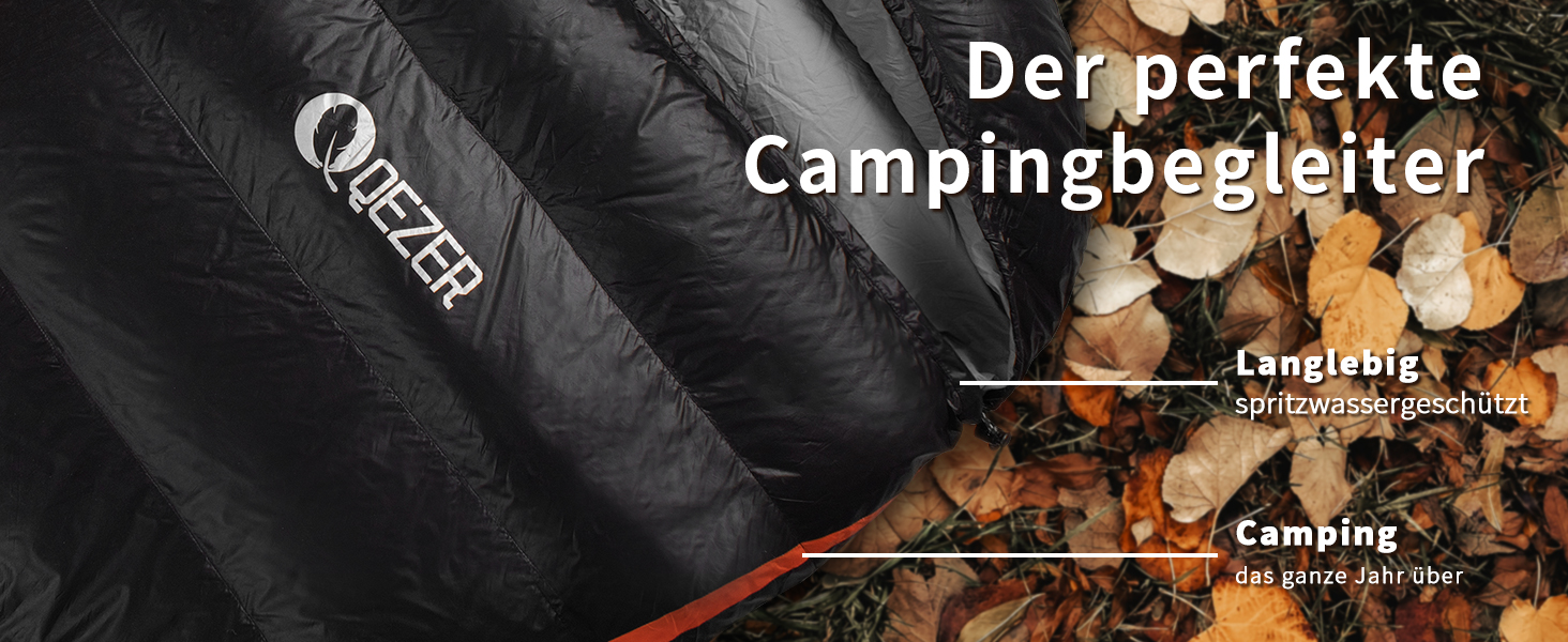 QEZER Ultralight Down Sleeping Bag - 8°C to -3°C for Camping, Hiking, and Trekking - 3 Season Outdoor Sleeping Bag