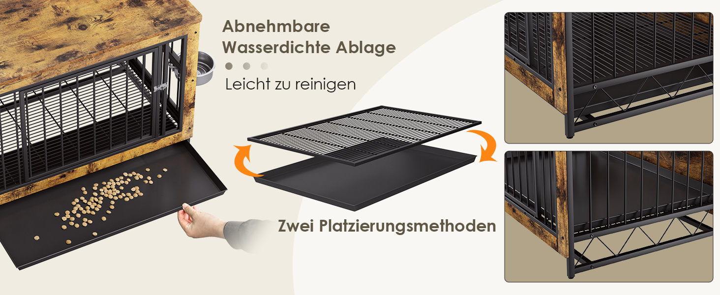 Дерев'яний вольєр для собак, 93x64x58 см, з піддоном та мисками, для собак середніх та маленьких порід (до 40 кг), білий (колір дерева)