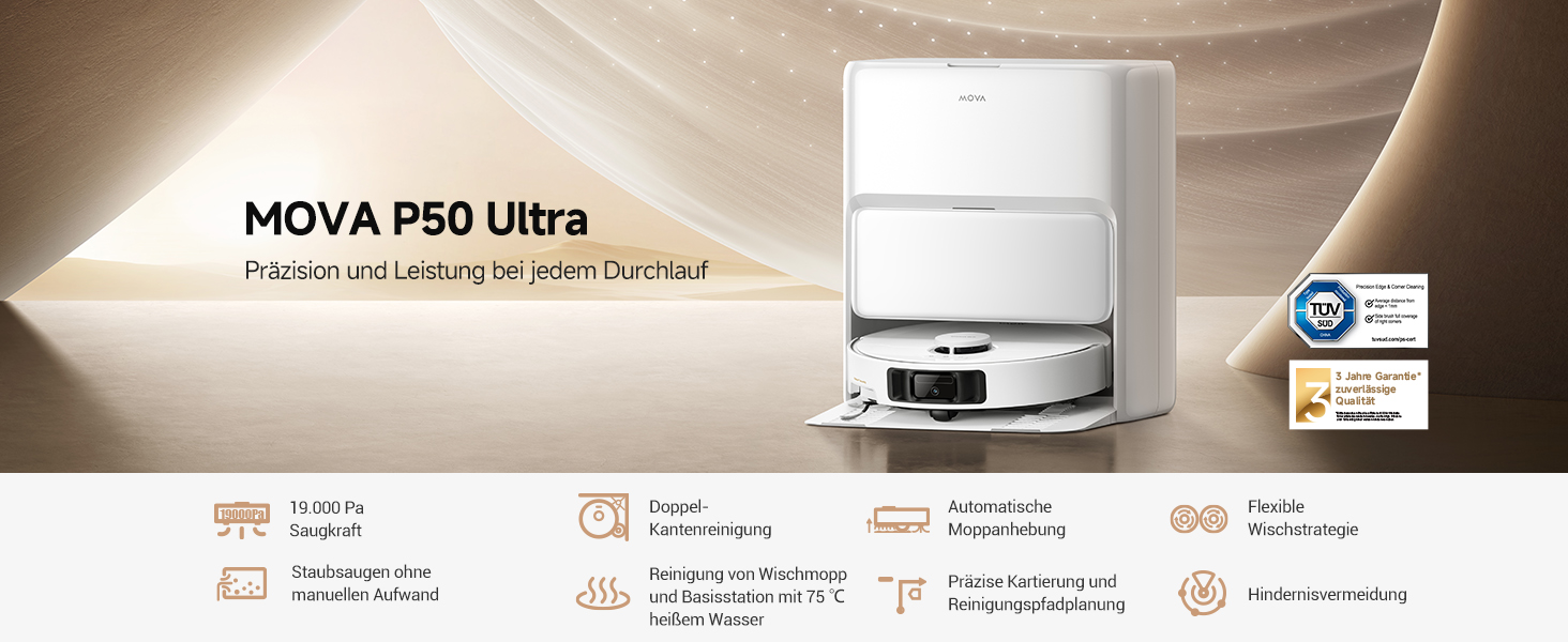 Робот-пилосос MOVA P50 Pro Ultra з функцією вологого прибирання та станцією самоочищення, White