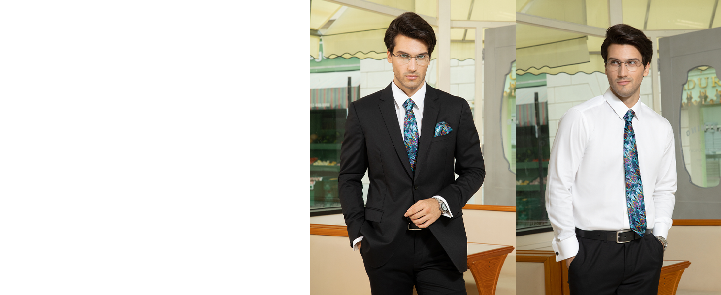 Чоловіча краватка HISDERN 160 см з кишеньковим хустиком. Набір для весілля, бізнесу. Шовкова краватка з квітковим принтом чорного та червоного кольорів.