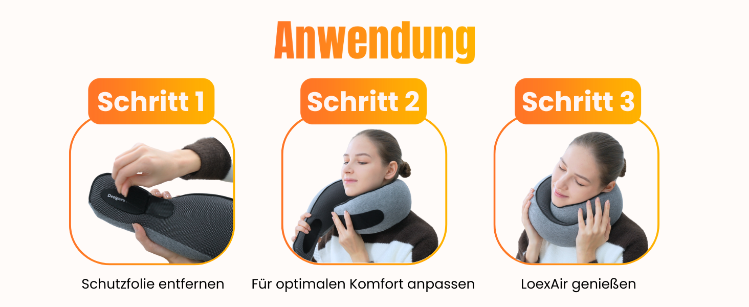 Подушка для шиї у літак, автомобіль: 100% бавовна та Memory Foam, легка та зручна, повний дорожній набір (маска для сну, беруші) - світло-сірий, класична модель