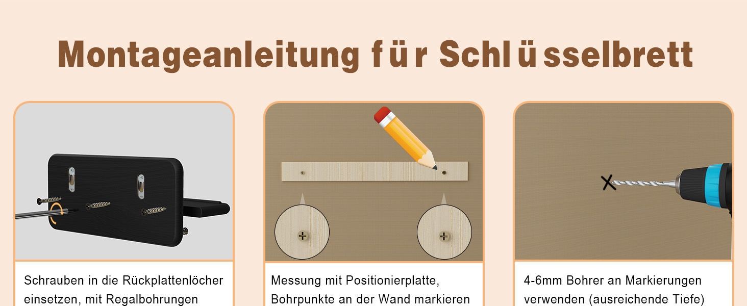 Дерев'яне ключниця з полицею та 6 гачками, ключниця на стіну для прихожей, кухні (чорний)